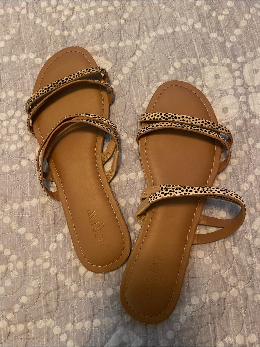 J. Crew Tan Sandals with Leopard-Print Straps